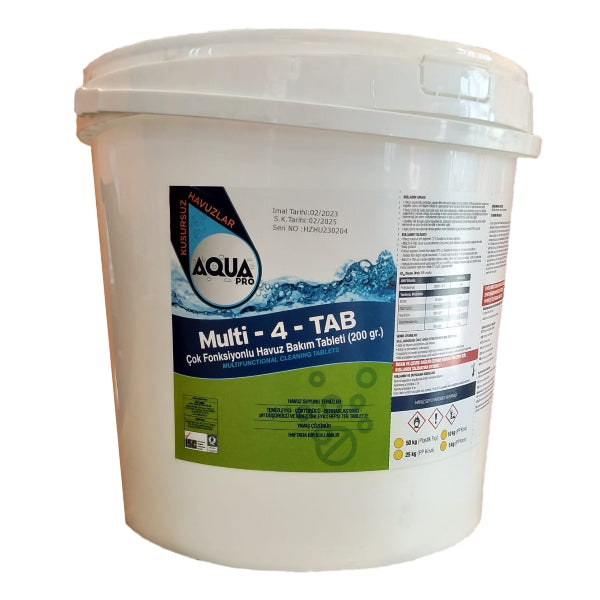 AquaPRO MULTI-4-TAB Çok Fonksiyonlu Tablet Klor(Stabilizatörlü 200 gr.) AquaPRO MULTI-4-TAB Çok Fonksiyonlu Tablet Klor(Stabilizatörlü 200 gr.)